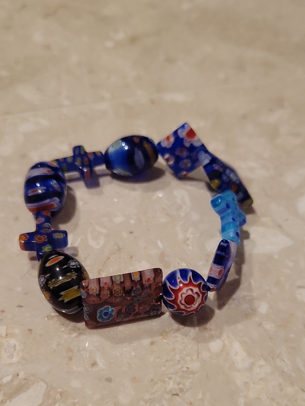 Blue Millefiori Glass Bead Bracelet - Women
